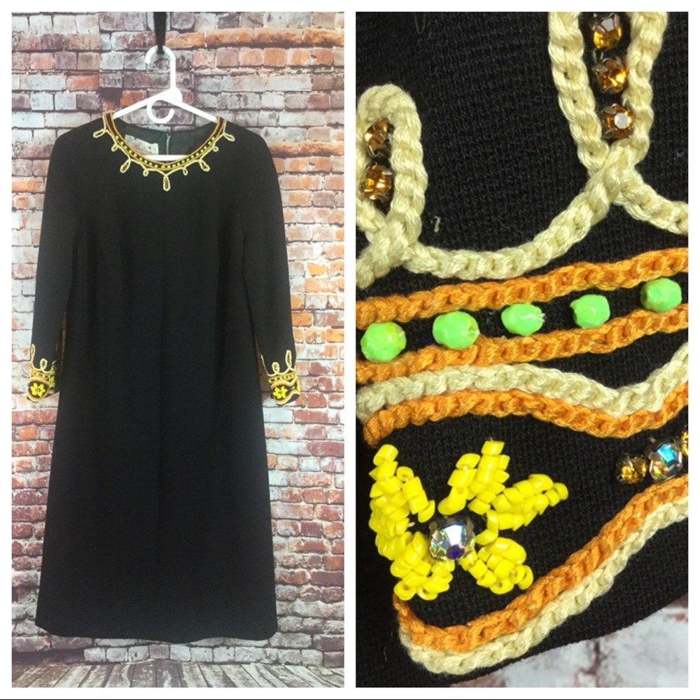 SOLD Vintage Andora Black Wool Dress w/Beading